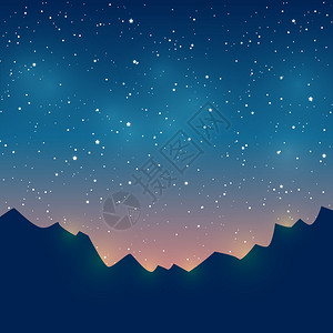 星空背景下的矢量山剪影背景图片