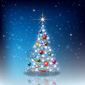 与圣诞树和星在蓝色背图片