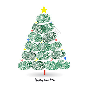 新年快乐松树与指纹矢量贺卡图片