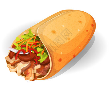 一个开胃卡通快餐墨西哥卷饼图标的插图图片