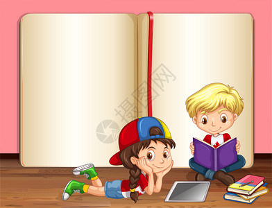男孩和女孩看书插图图片