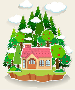 森林插图中的小房子图片