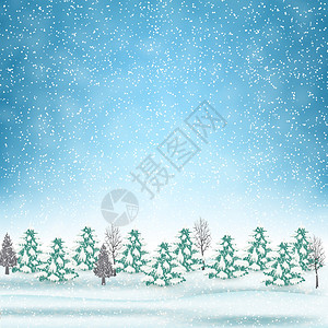 新年和圣诞快乐冬季风景矢量插图贺卡或邮政卡的概念图片