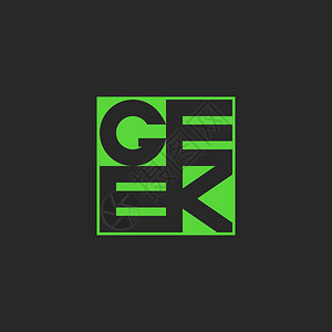 文字蒙版绿色二次形结构的Geek文字青年T恤衫打印模型模板版凉酷印刷设设计图片