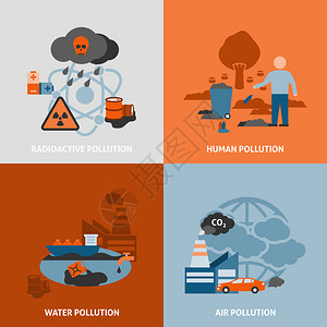 环境问题图标设置与放射人类水和空气污染符号平图片
