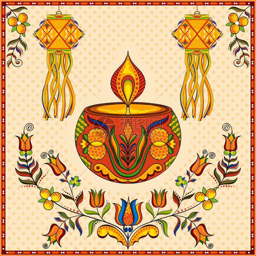 挂着Kandil灯和Diwali装饰的图片