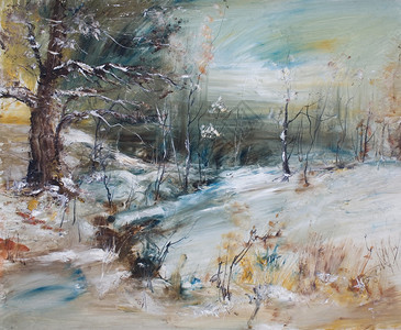 雪树油画的圣诞景观图片