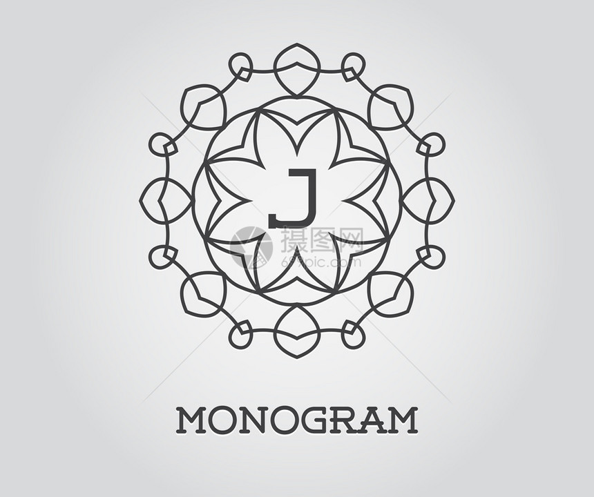 配有字母J矢量说明优等质量的Montographi图片