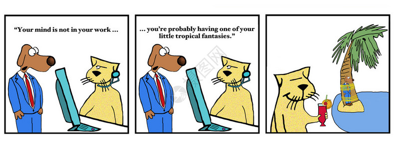 商业卡通片显示企业老板对工人猫说图片