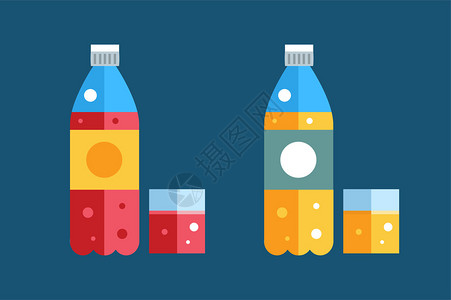 水苏打水和果汁或茶瓶矢量图矢量瓶图标集纯净水新鲜果汁天然饮品孤立的水瓶汽水瓶矢量插画