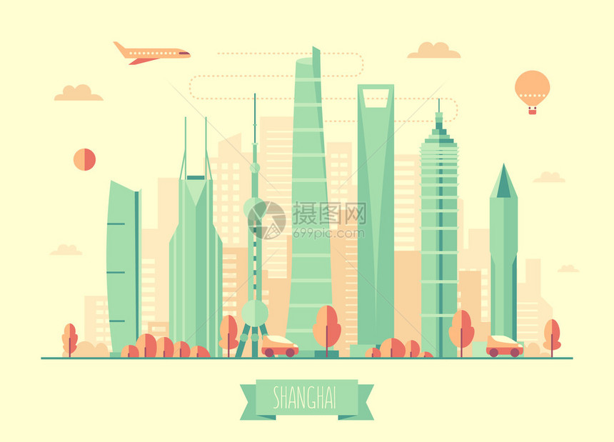 上海天线建筑结构向量插图图片