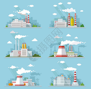 工业景观集城市背景下的核电站和工厂图片
