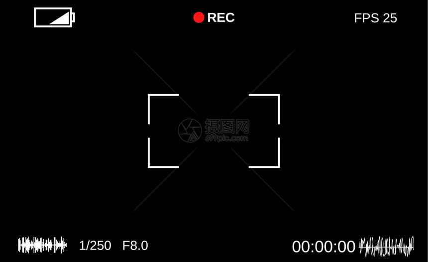 相机取景器相机的模板对焦屏取景器相机记录黑色背景上的视频图片