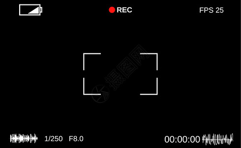 相机取景器相机的模板对焦屏取景器相机记录黑色背景上的视频图片