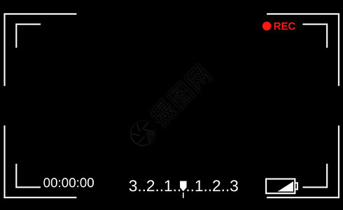 相机取景器相机的模板对焦屏取景器相机记录黑色背景上的视频图片