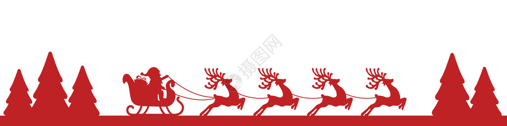 圣诞老人雪橇驯鹿红色景观侧影图片