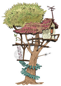 可爱的木制树屋卡通图片