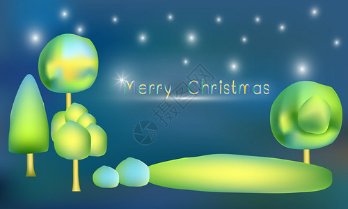 圣诞快乐的贺卡以蓝色和闪烁的恒星为树图片