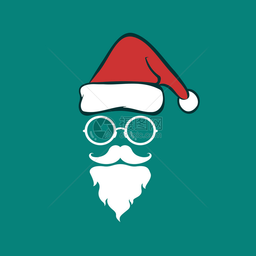 圣诞老人帽子和胡子以及蓝色背景的眼图片