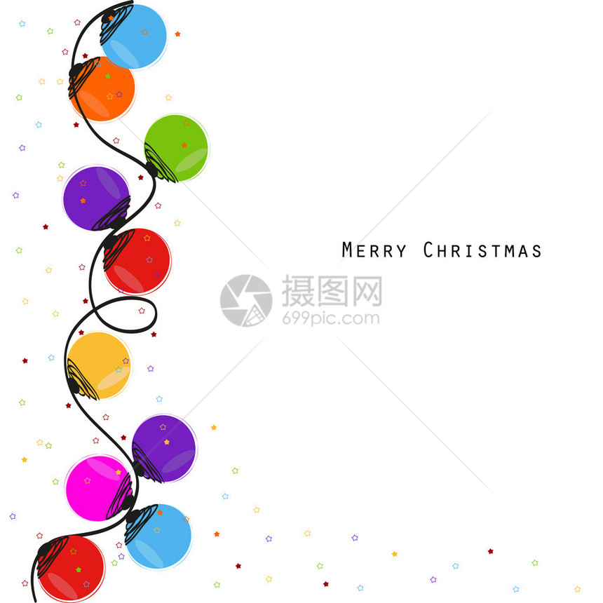 五颜六色的圣诞灯泡新年贺卡图片