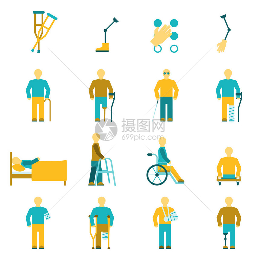 包括截肢轮椅和视力问题在内的残疾人圣像集成图片