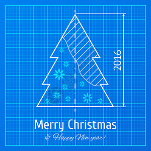 蓝色rchitect方格纸上的圣诞树草图图片