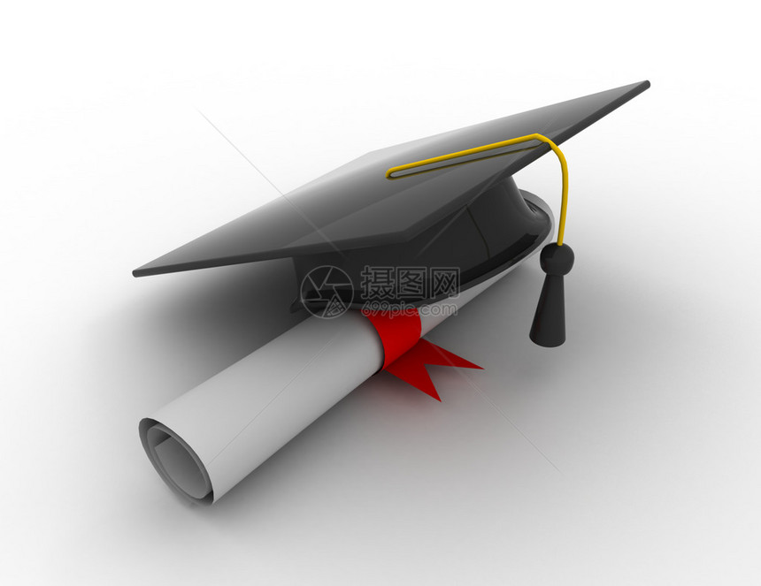 毕业帽与Diploma3d插图图片