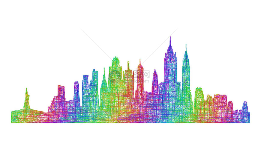 纽约市天际光影多色图片