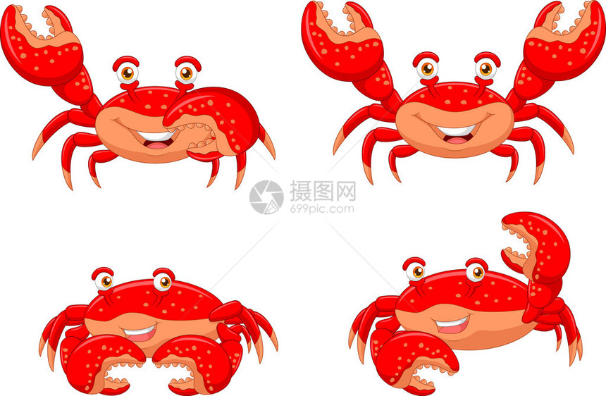 Cartoon螃蟹收藏集的矢量插图以图片