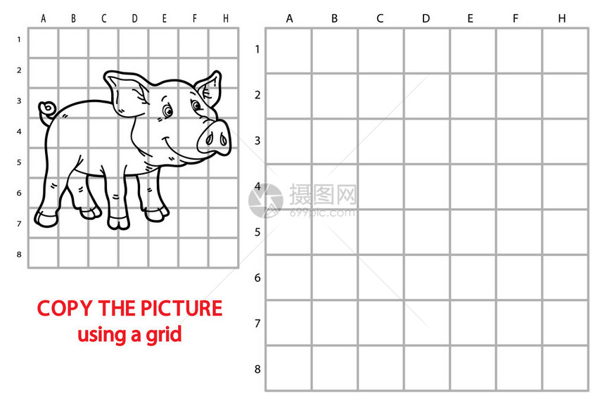 以快乐卡通猪为儿童制作的网格拼图图片
