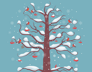 红簇鞭鸟群的矢量图像在冬天在插画