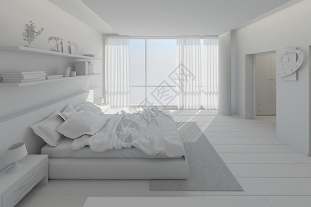 现代卧室的3D室内渲染图片