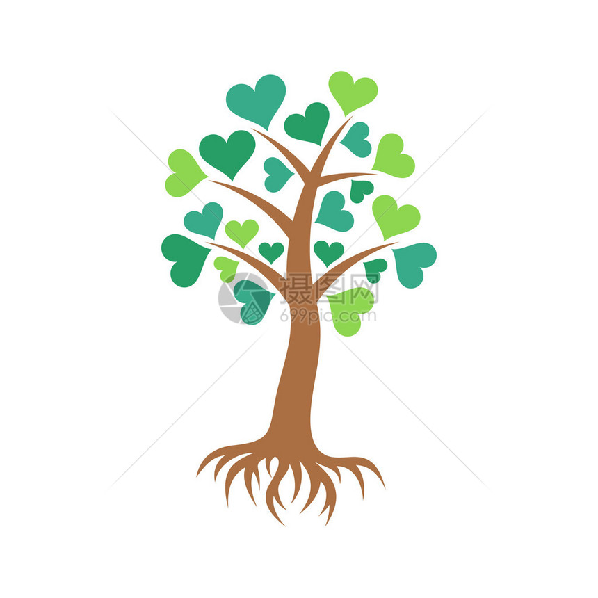 与心脏叶子和根的五颜六色的抽象树图片
