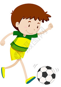 小男孩踢足球插图图片