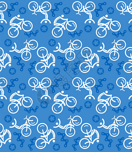 装饰蓝色无缝自行车模式与循环图标图片