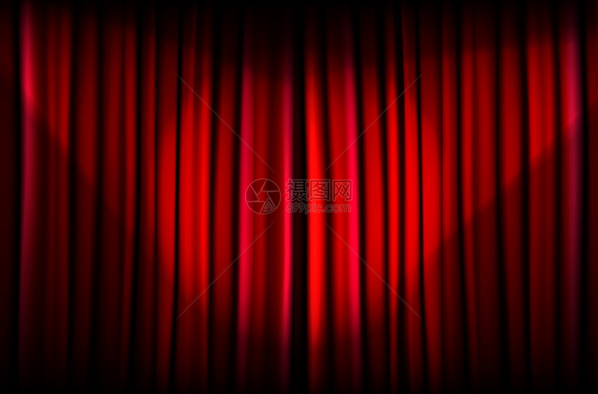 红色窗帘带光束的红幕背景图片