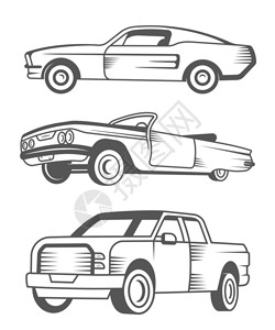 一组肌肉车老爷车和皮卡车模板图片