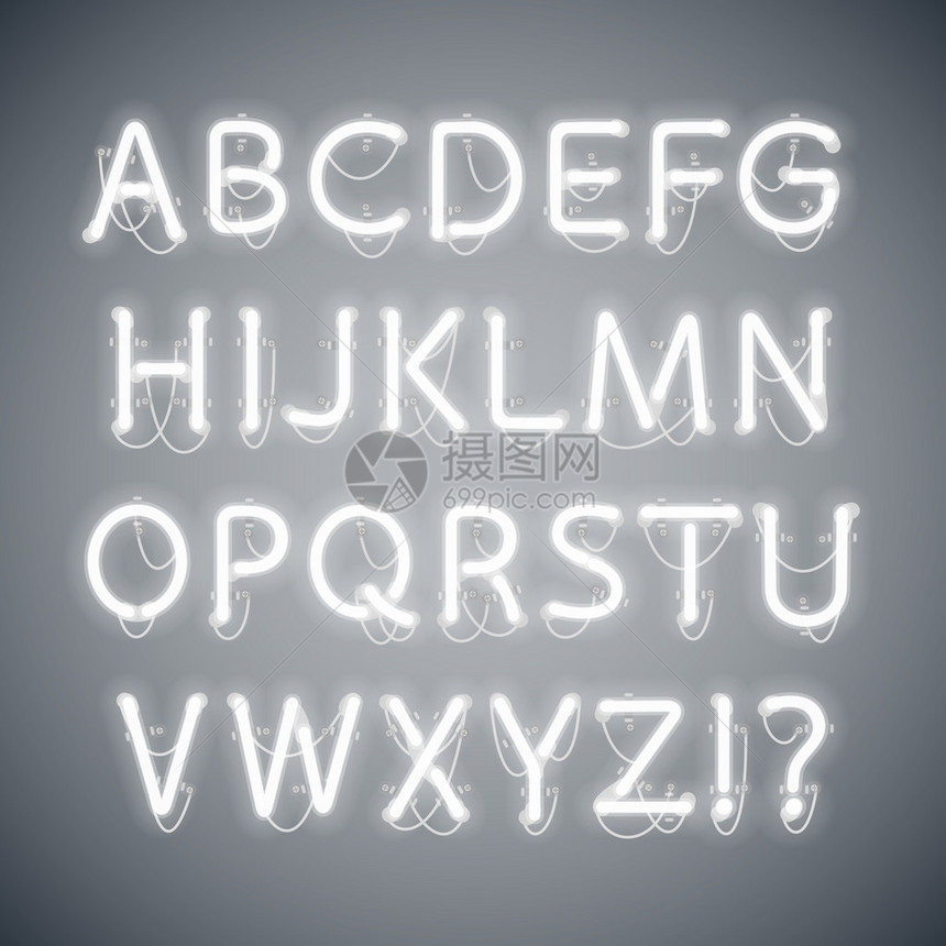 白光亮尼恩字母包括了已使用的模式刷符号调色盘中图片