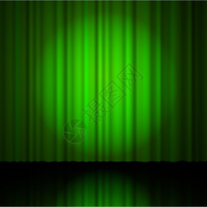 带有聚光灯的剧院的绿色窗帘矢量插图图片