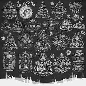 老式的圣诞快乐和快乐和排版背景与黑板上图片