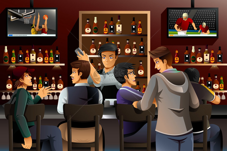 人们在酒吧里闲逛的矢量图图片