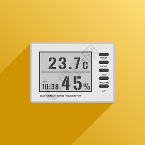 矢量数字温度计湿度计图标带阴影的黄色背景辅助图片