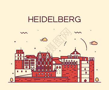 Heidelberg详细描述silhouetteTrendy矢量说明线样式的背景图片