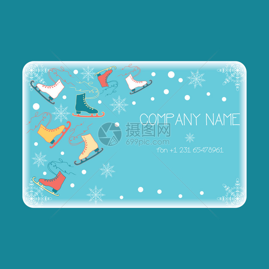 冬季矢量卡用手绘制可爱的花样溜冰鞋蓝色背景下的冬季运动和活图片