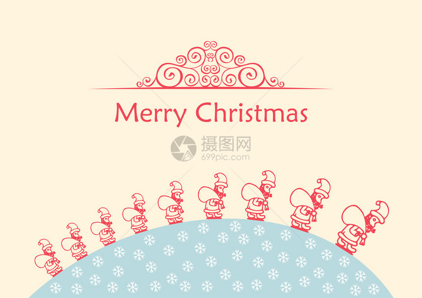圣诞快乐球背景涂鸦矢量轮廓圣诞饰品和模板节日贺卡印刷品或包装图片