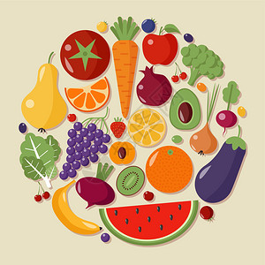 一套健康食品各种水果和蔬菜以矢量的图片