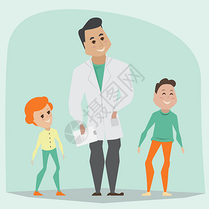 医生和儿童家庭保健概念卡通矢量说图片