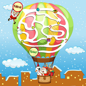 在气球插图上与圣诞老人的游戏图片
