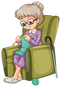 在椅子上编织的老妇人插画图片