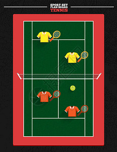 网球场矢量和球员位置球拍图片